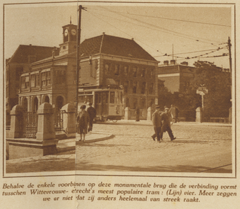 872233 Gezicht op de Wittevrouwenbrug over de Stadsbuitengracht te Utrecht, met op de brug een electrische tram en op ...